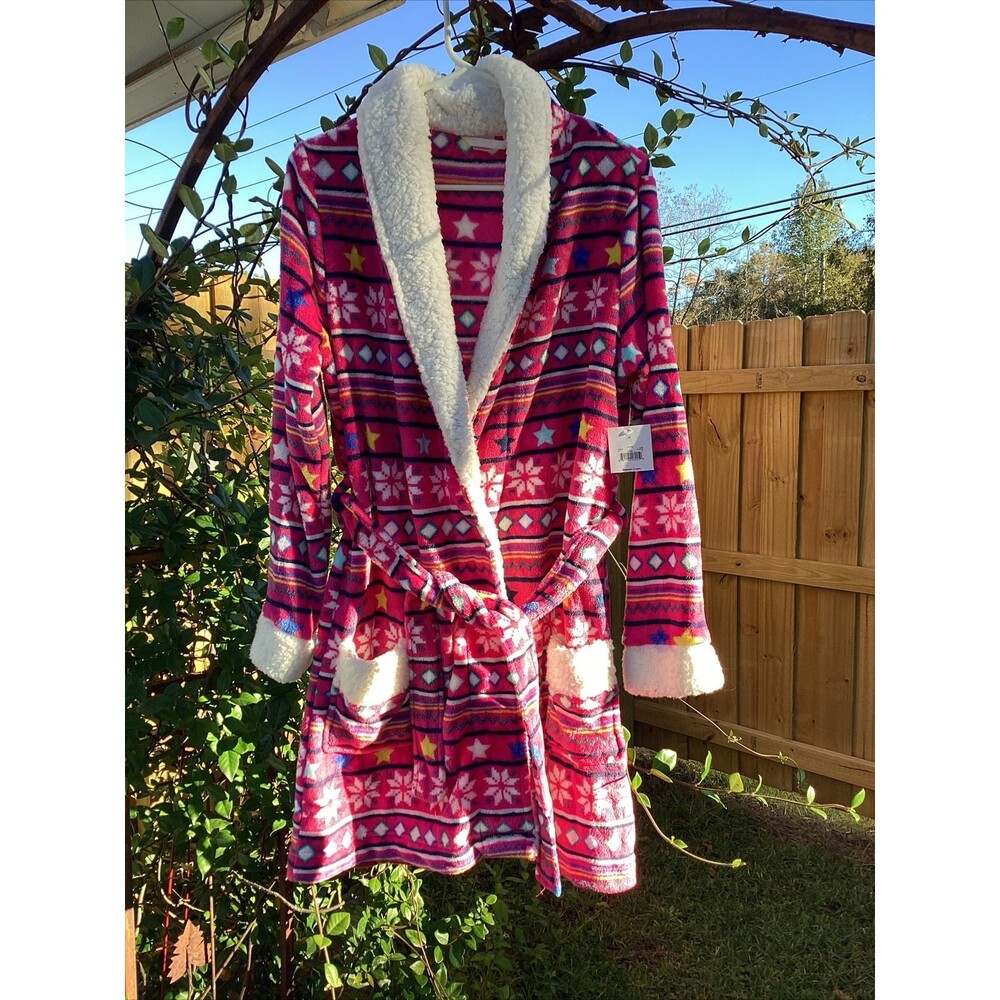 Womens Holiday Time Snowflake Fleece Sherpa Robe Sz M VGUC